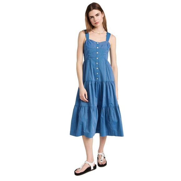 Madewell Women's Button-Front Tiered Midi Dress In Stripe 2 Mini Corded Stripe - Picture 1 of 6